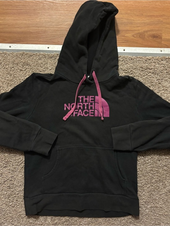 The North Face Tops - The North Face Women's Lg Black Hoodie with Pink Logo Pink Drawstring Like New